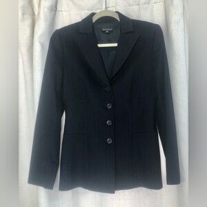 Tahari Women Navy Blue Pinstripe Wool Angora Tailored Blazer Single Breast Sz 2